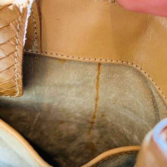 • Vtg. Brahmin woven straw bamboo handled canvas palm tree bag • - Picture 7 of 9